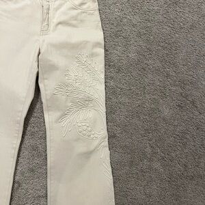 Johanna Ortiz Cream Embroidered Straight Leg Jeans